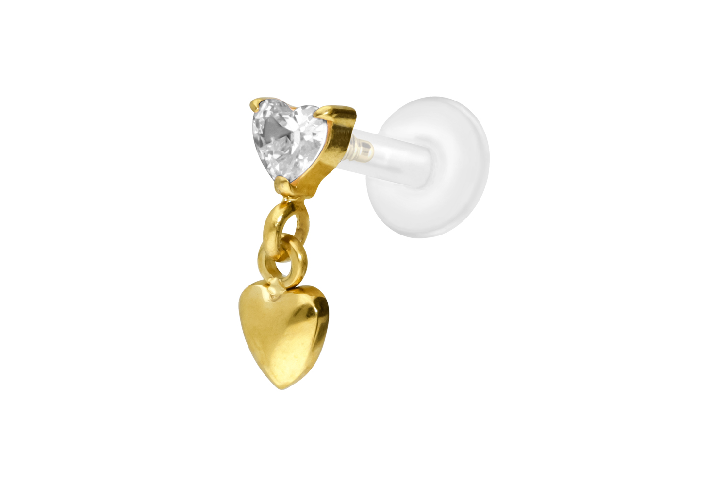 PTFE Labret Piercing mit Innengewinde + Titan-Aufsatz 2 HERZEN